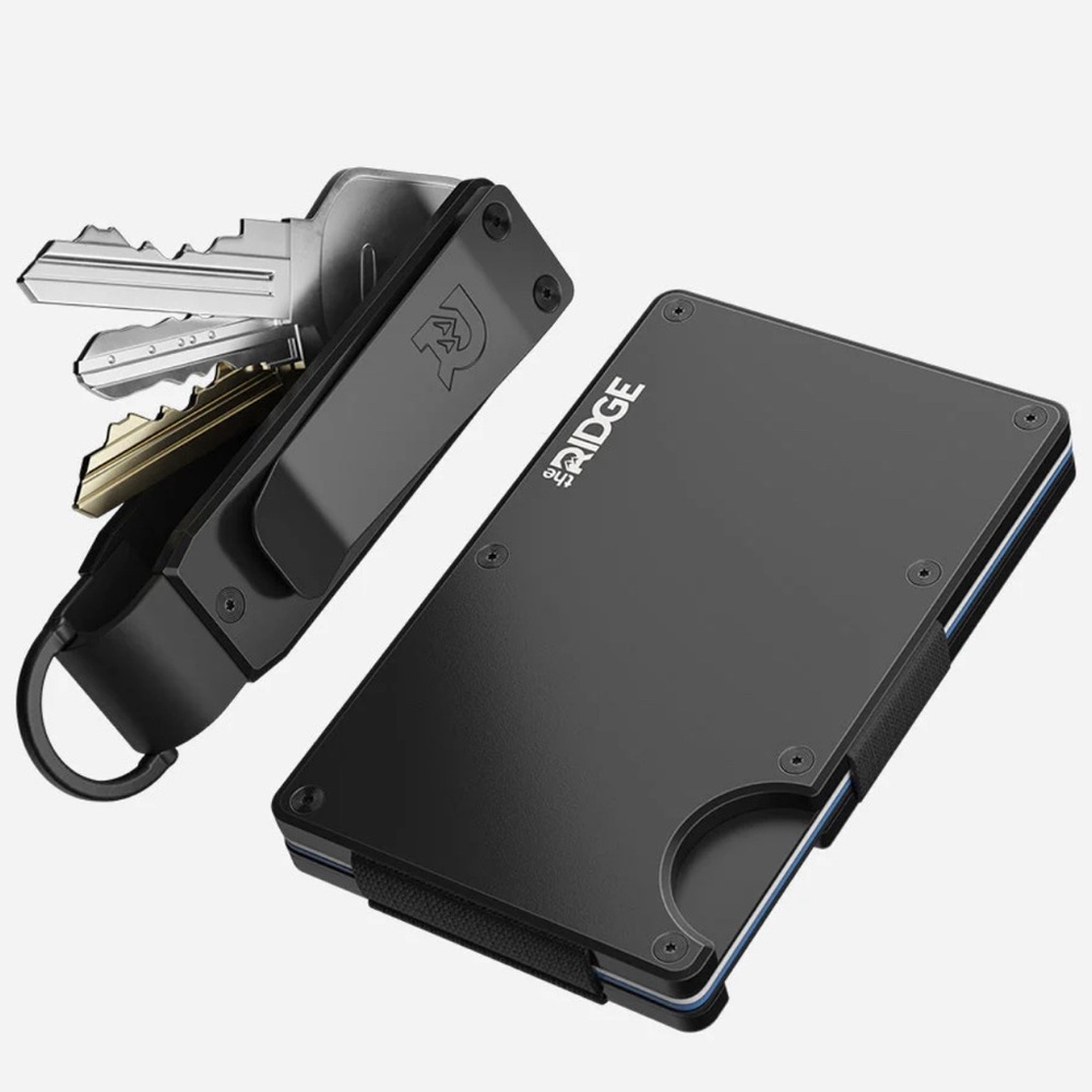 The Ridge Men’s Gunmetal Aluminum Wallet, Key-case, and Money Clip Set